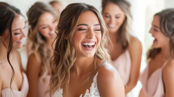 bridal party laughing